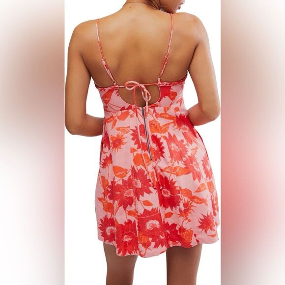Free People Dress Altura Babydoll Minidress Floral Pink Red Size Large - Picture 2 of 16